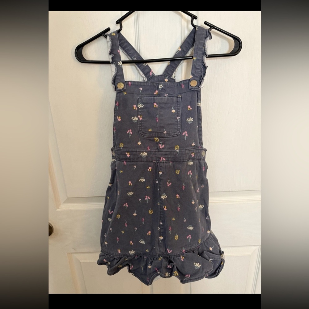365 Garanimals Girls Dark Gray/Blue Floral Overalls Dress 8